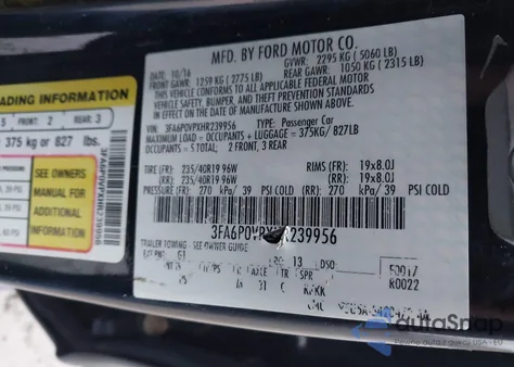 2017 Ford Fusion Sport z USA, uszkodzony, nr VIN 3FA6P0VPXHR239956